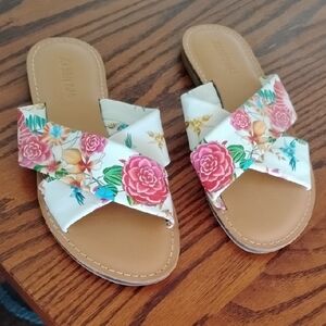 Johnny Was Floral Cross-Strap Sandals